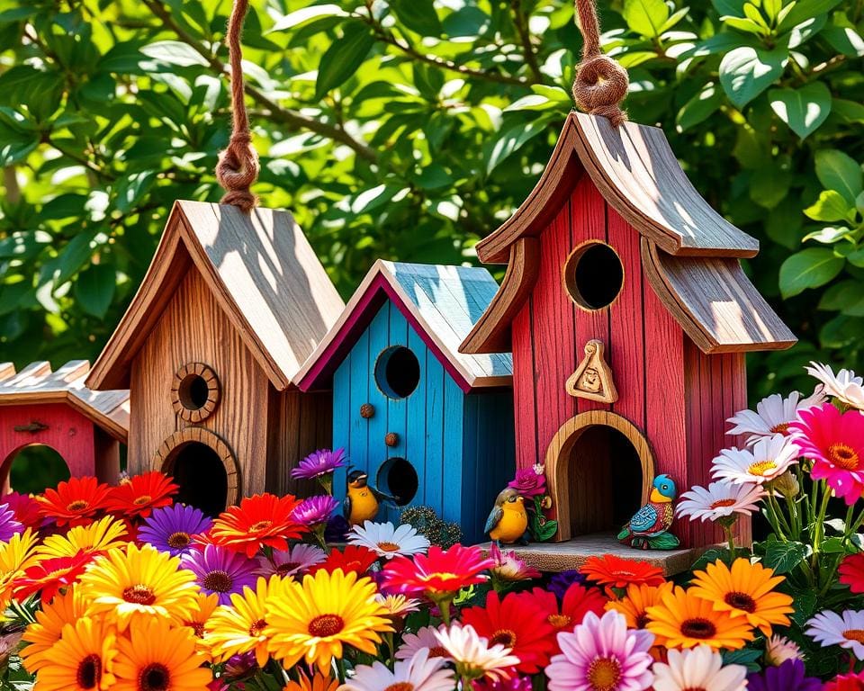 Decoratieve vogelhuisjes voor in de tuin