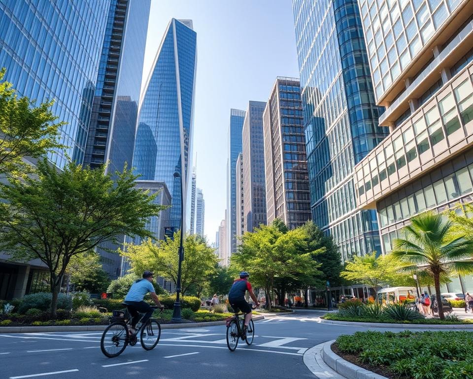 Stadsfietstocht door moderne architectuur en groene parken