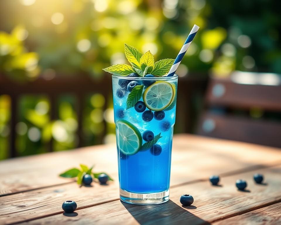 Blueberry Mojito presentatie en garnering